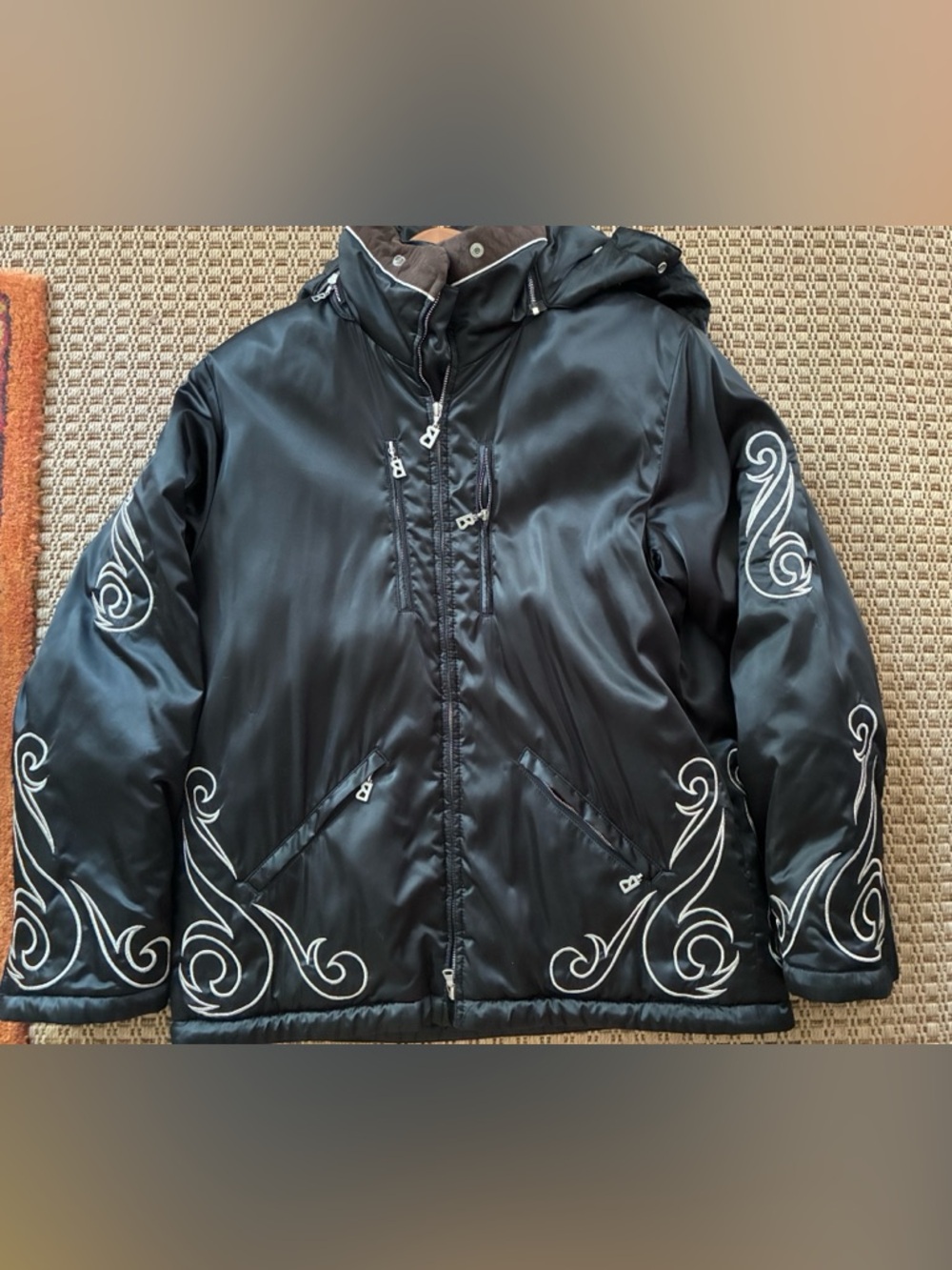 Bogner black women’s ski coat with silver embroidery